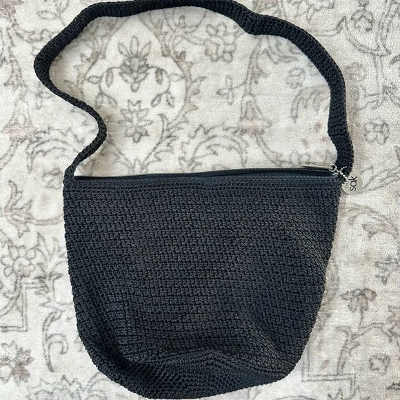 The Sak Black Crochet Bucket Shoulder Bag - Picture 4 of 9